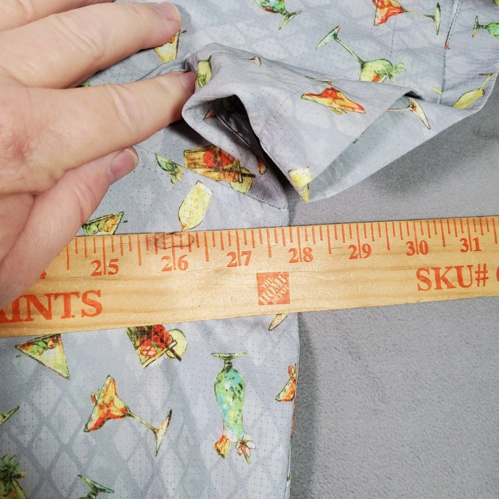 Tommy Bahama Shirt Mens XL Gray Cocktail Print Short Sleeve Button‎ Camp Coastal